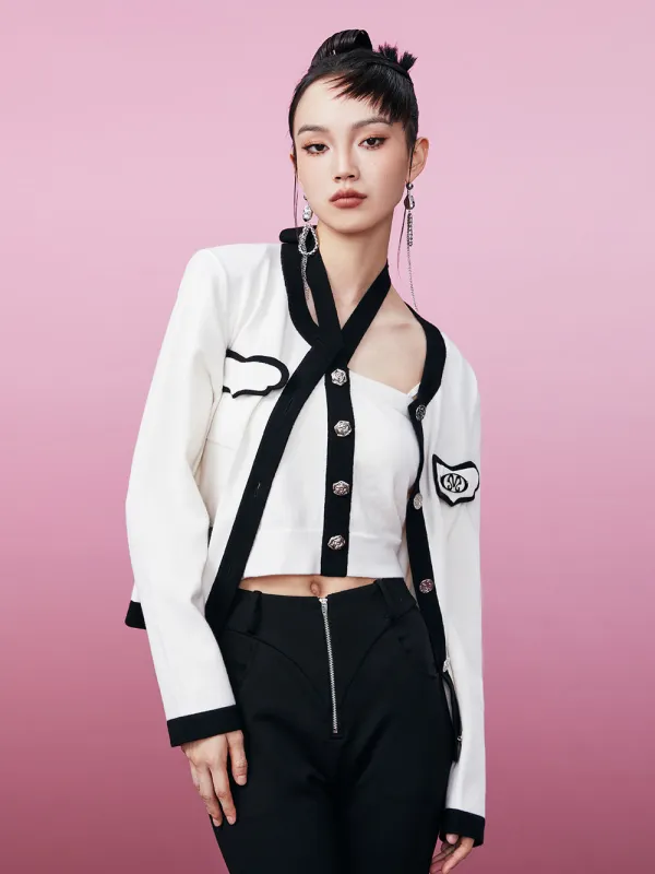 MUKZIN Black and White Chanel-inspired Two-piece Knited Cardigan sold by Muzkin