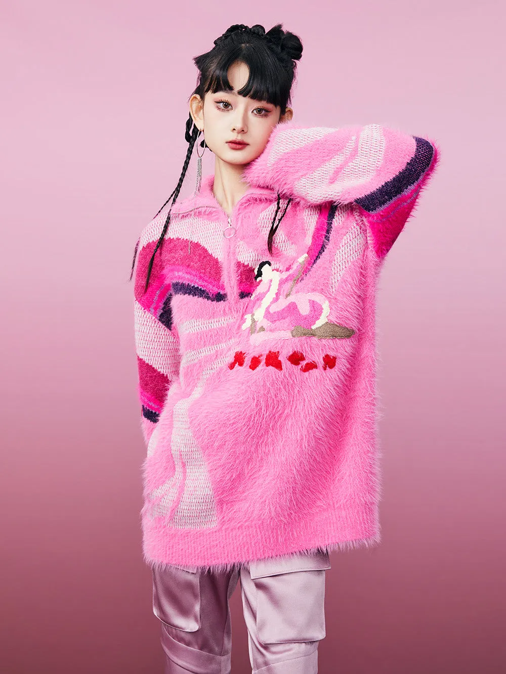 MUKZIN Pink Mink Skiing Women Pattern Sweater sold by Muzkin product image thumbnail 4