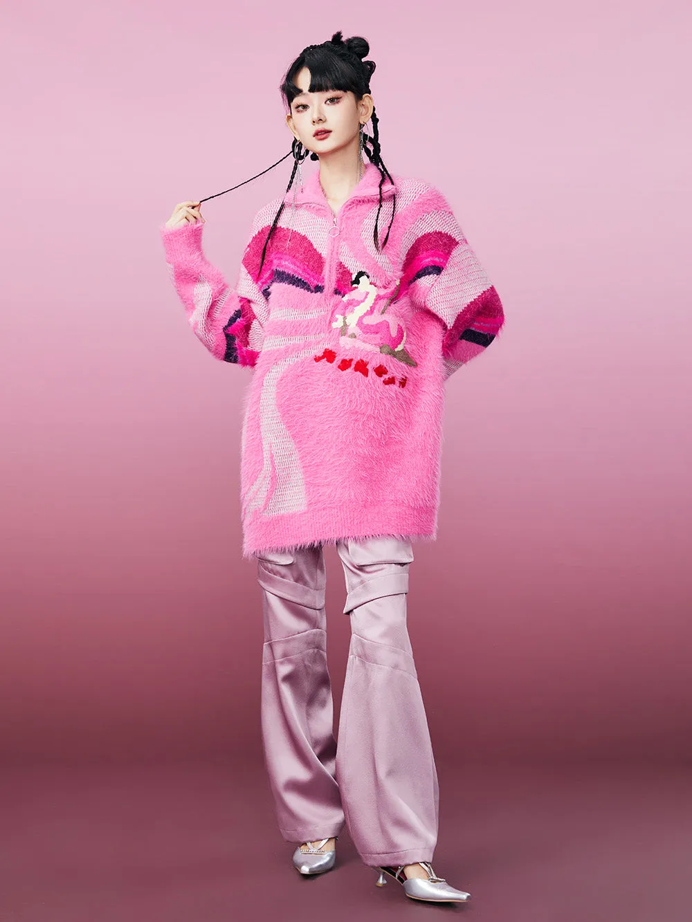MUKZIN Pink Mink Skiing Women Pattern Sweater sold by Muzkin product image thumbnail 2