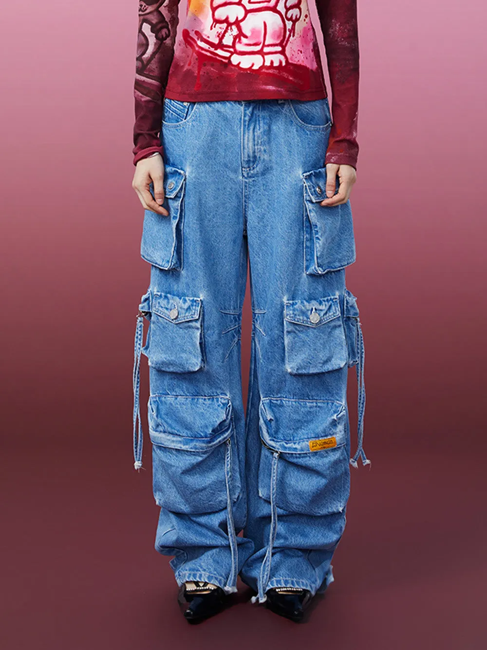 MUKZIN Multiple Pockets Wide Leg Jeans sold by Muzkin product image thumbnail 3