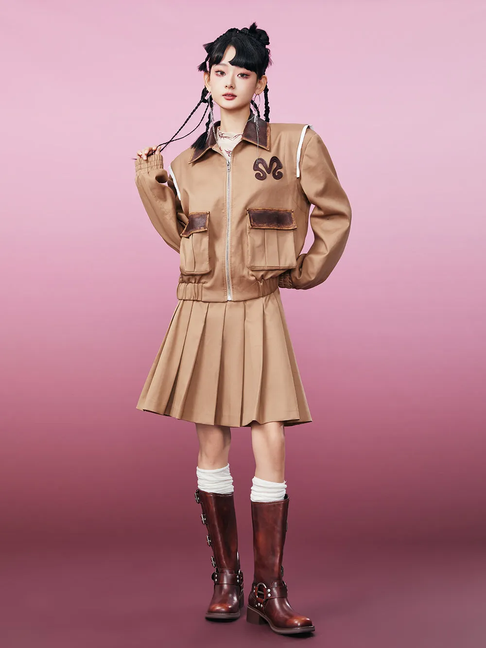 MUKZIN Khaki Workwear Twill Fabric Pleated Skirt sold by Muzkin product image thumbnail 2