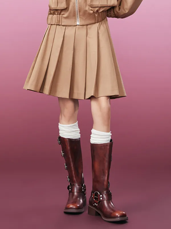 MUKZIN Khaki Workwear Twill Fabric Pleated Skirt sold by Muzkin