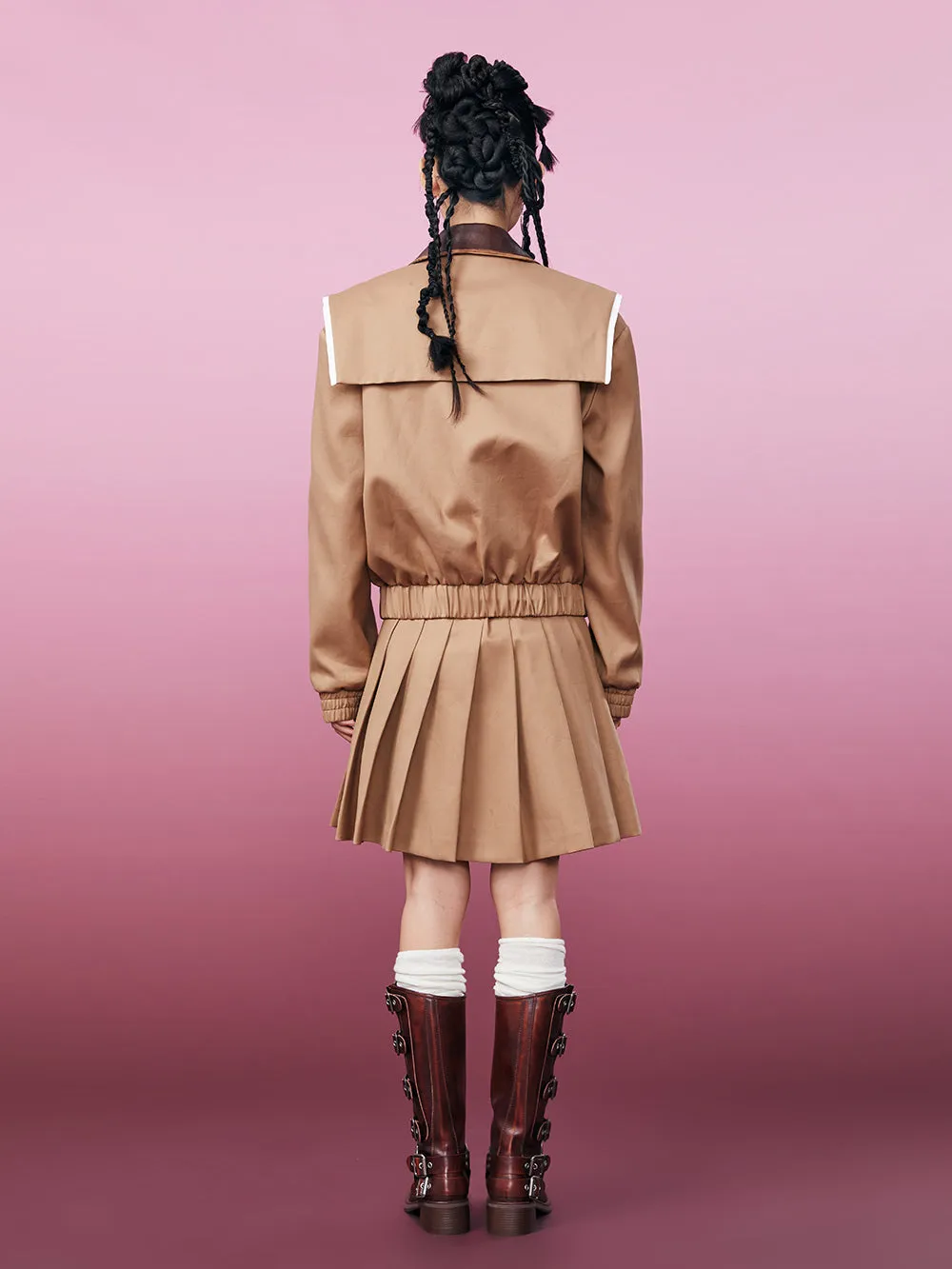 MUKZIN Khaki Workwear Twill Fabric Pleated Skirt sold by Muzkin product image thumbnail 4