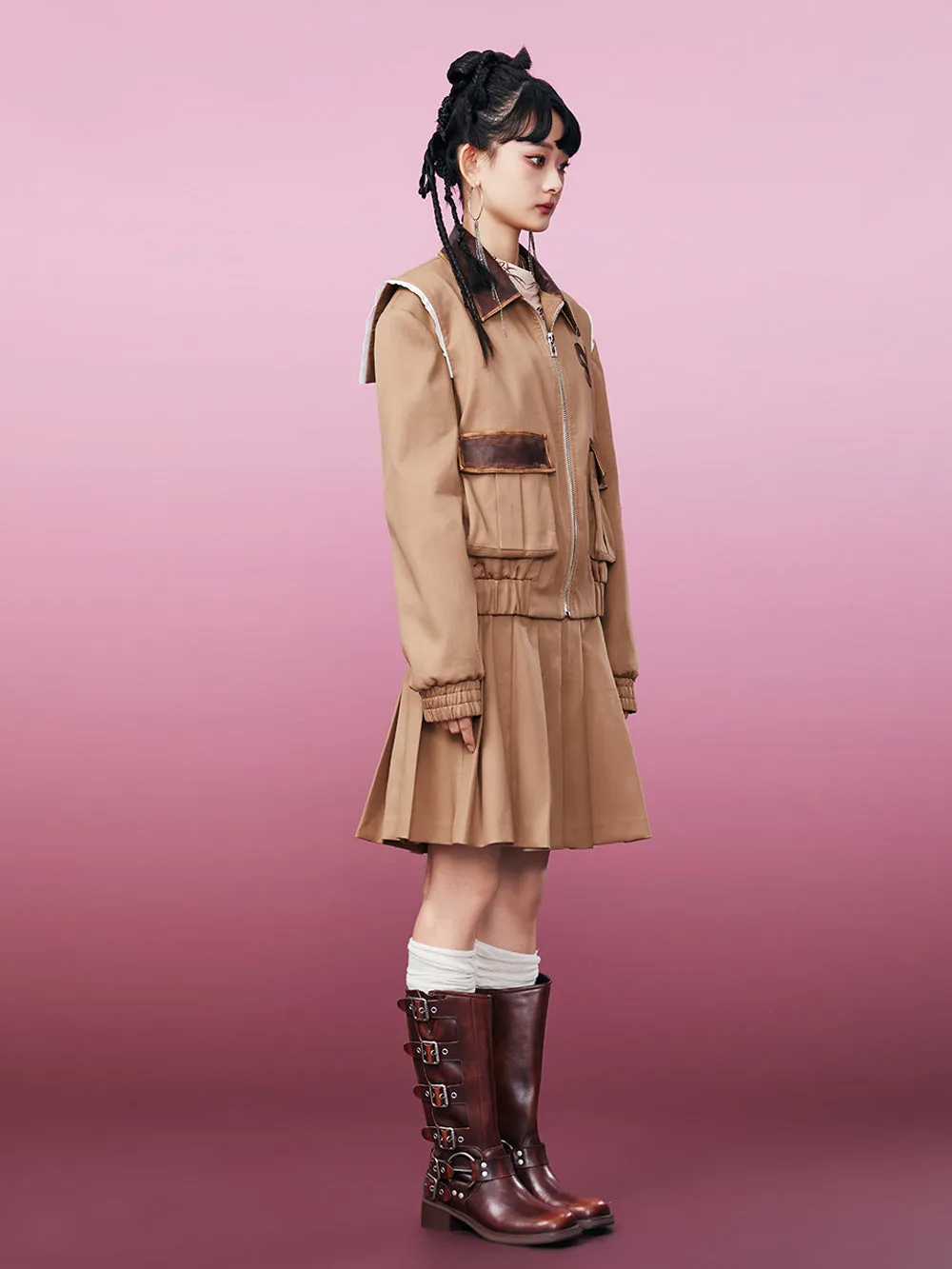 MUKZIN Khaki Workwear Twill Fabric Pleated Skirt sold by Muzkin product image thumbnail 3