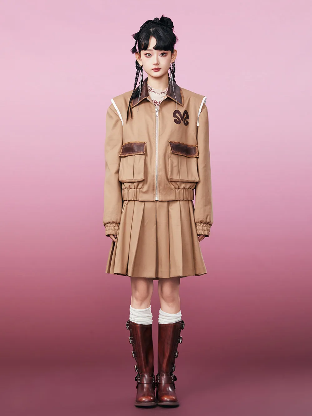 MUKZIN Khaki Workwear Twill Fabric Pleated Skirt sold by Muzkin product image thumbnail 5