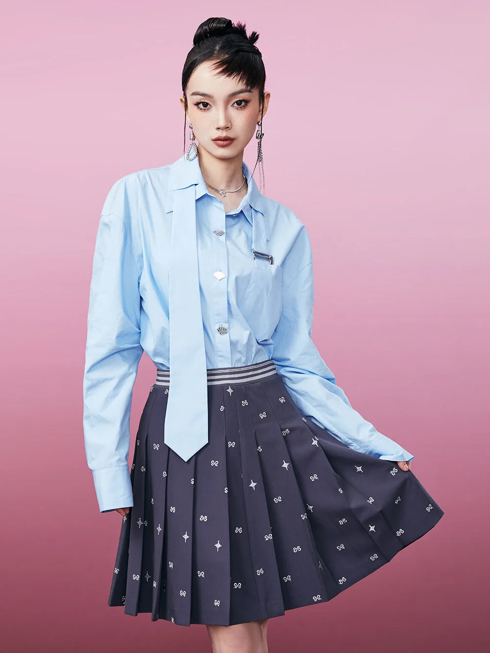 MUKZIN Sky Blue Inserted Tie Design Shirt sold by Muzkin product image thumbnail 3