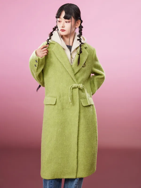 MUKZIN Avocado Green Double-faced Long Woolen Coat sold by Muzkin