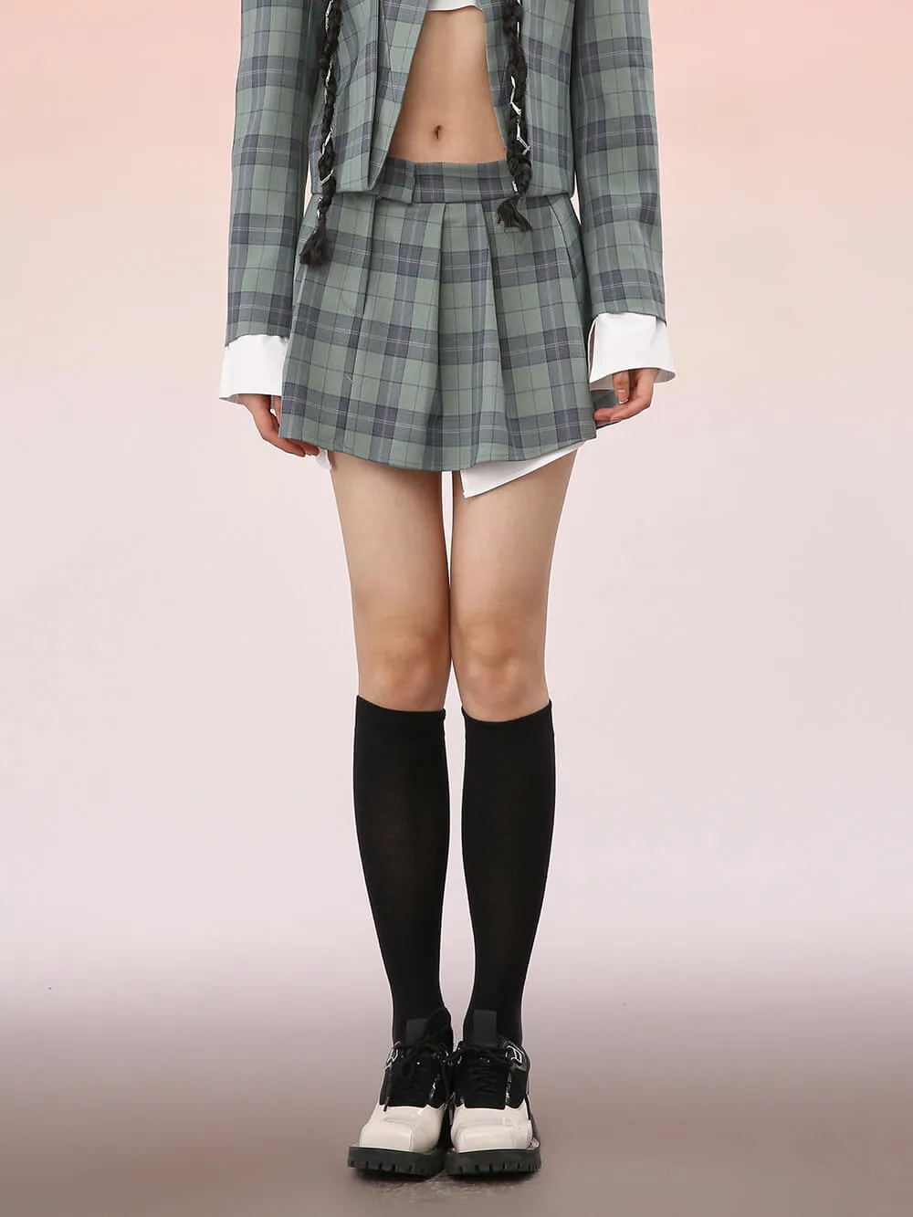 MUKZIN Pleated Plaid Mini Skirt sold by Muzkin