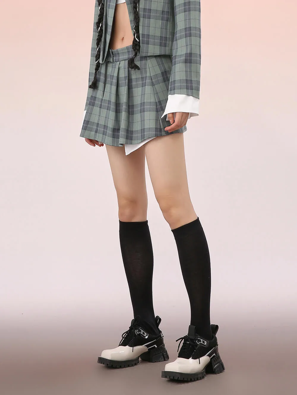 MUKZIN Pleated Plaid Mini Skirt sold by Muzkin product image thumbnail 3