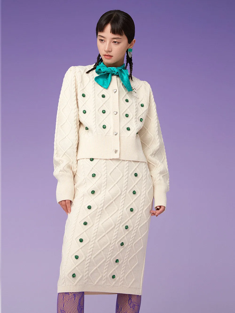 MUKZIN Beige Knit Long skirt sold by Muzkin