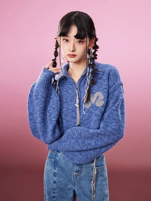 MUKZIN Blue Casual Age-reducing Comfortable Soft Knitted Sweater sold by Muzkin