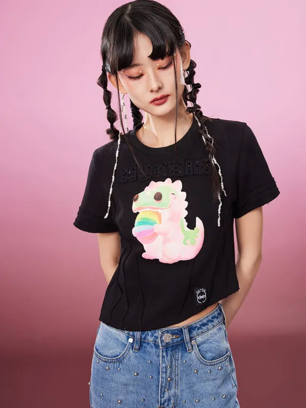 MUKZIN Embroidered Irregular 2-color Casual T-shirts sold by Muzkin