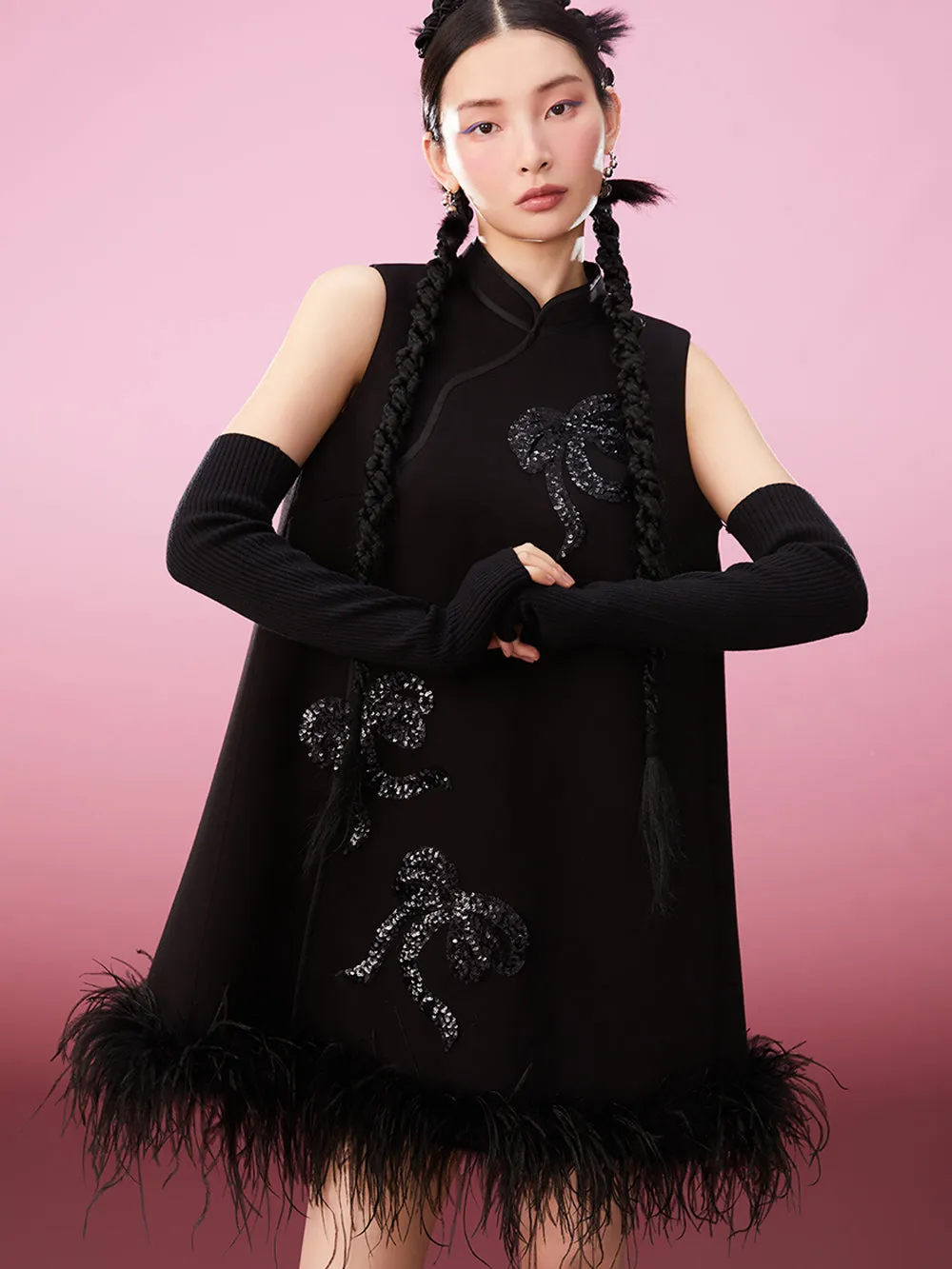 MUKZIN Ribbon Sequin Embroidered Knit Sleeve Modified Cheongsam sold by Muzkin product image thumbnail 2