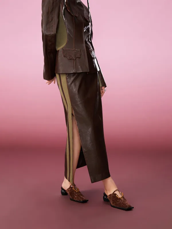 MUKZIN Solid Color PU Slit All-match Simple Skirt sold by Muzkin