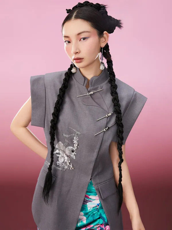 MUKZIN New Chinese Style Stand Collar Embroidered Original Comfortable Vintage Vest sold by Muzkin
