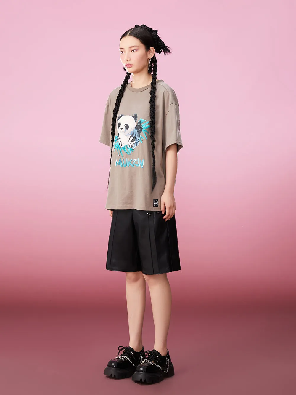 MUKZIN All-match Classic Casual Panda Print Loose 2-color T-shirts sold by Muzkin product image thumbnail 4