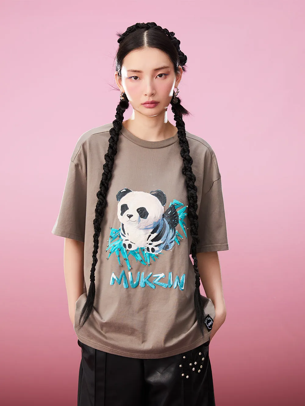 MUKZIN All-match Classic Casual Panda Print Loose 2-color T-shirts sold by Muzkin
