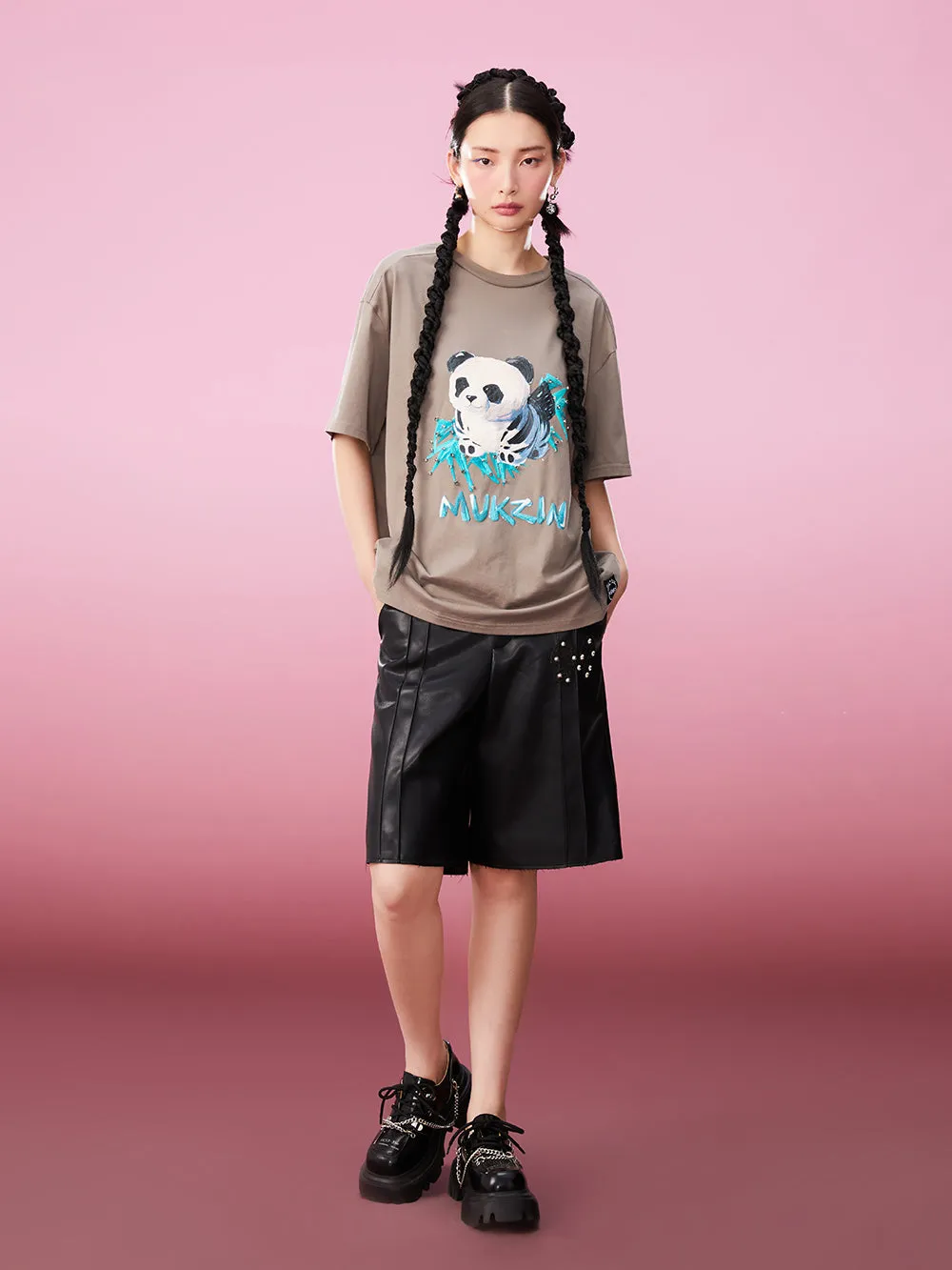 MUKZIN All-match Classic Casual Panda Print Loose 2-color T-shirts sold by Muzkin product image thumbnail 3