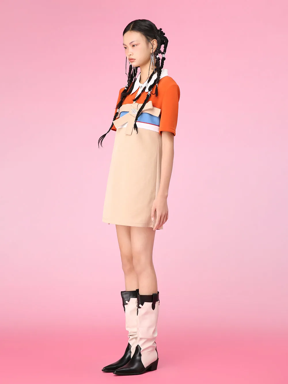 MUKZIN Color Block Polo Collar Casual Slim Dress sold by Muzkin product image thumbnail 2