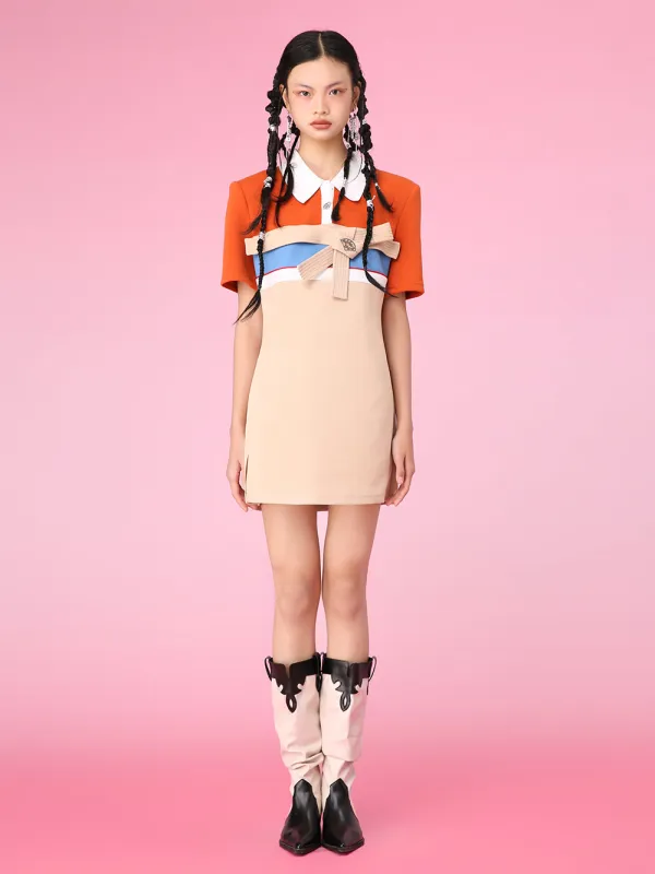 MUKZIN Color Block Polo Collar Casual Slim Dress sold by Muzkin