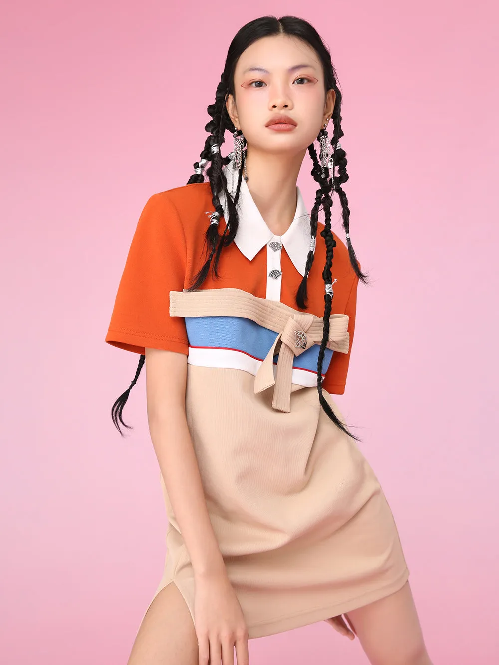 MUKZIN Color Block Polo Collar Casual Slim Dress sold by Muzkin product image thumbnail 4