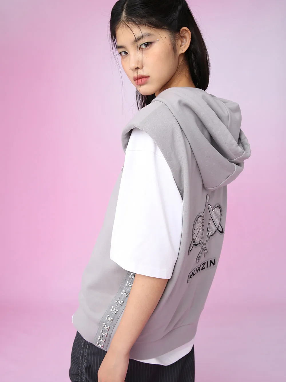 MUKZIN Casual Gray Hat Simple Sleeveless Hoodie sold by Muzkin product image thumbnail 2