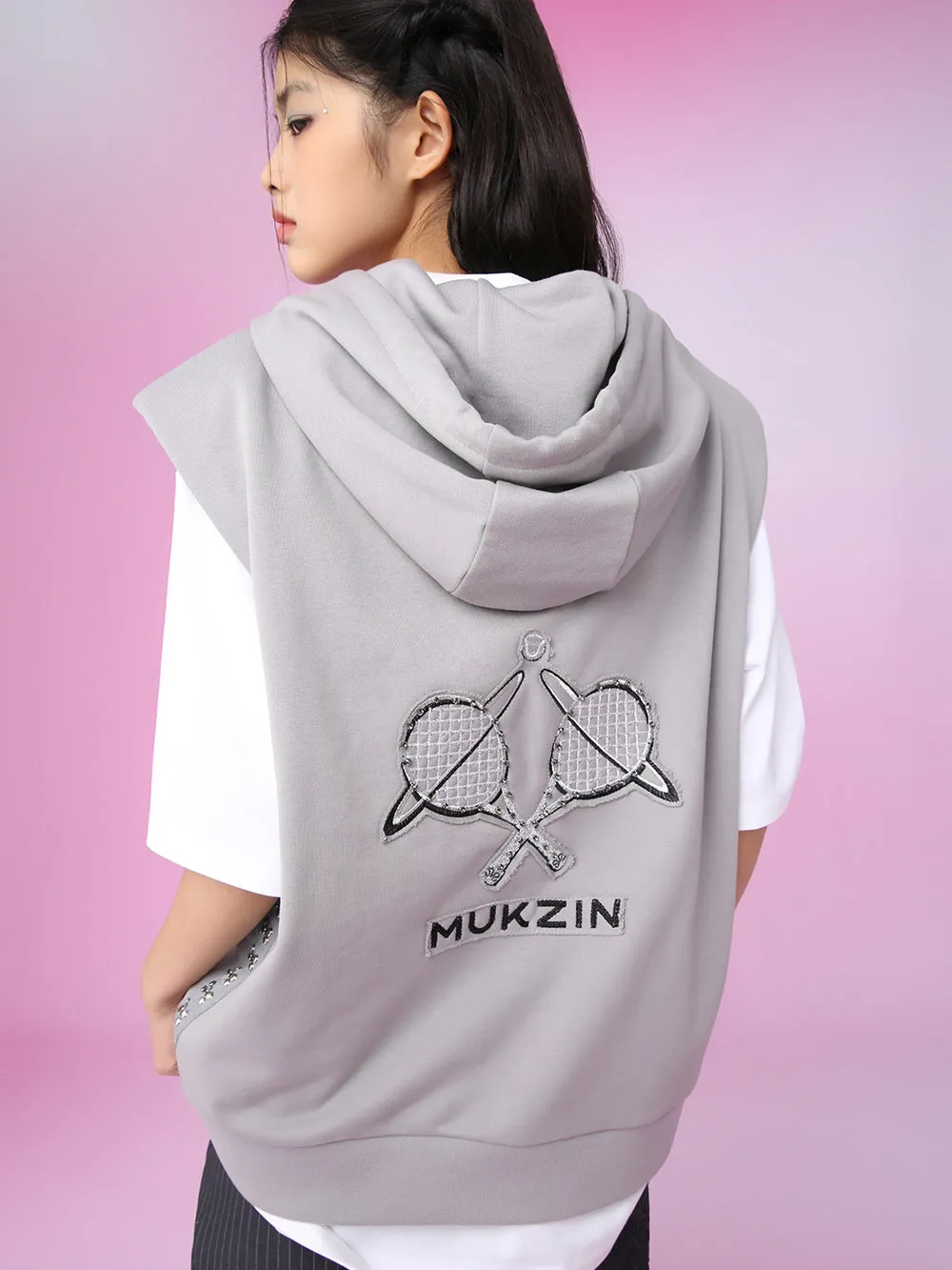 MUKZIN Casual Gray Hat Simple Sleeveless Hoodie sold by Muzkin product image thumbnail 3