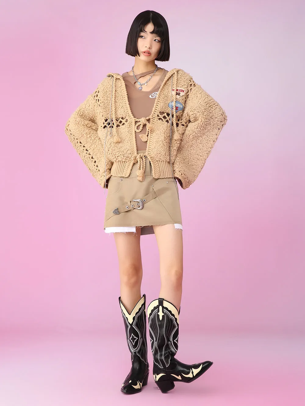 MUKZIN Hollow Design Khaki Popular All-match Cardigan sold by Muzkin product image thumbnail 3