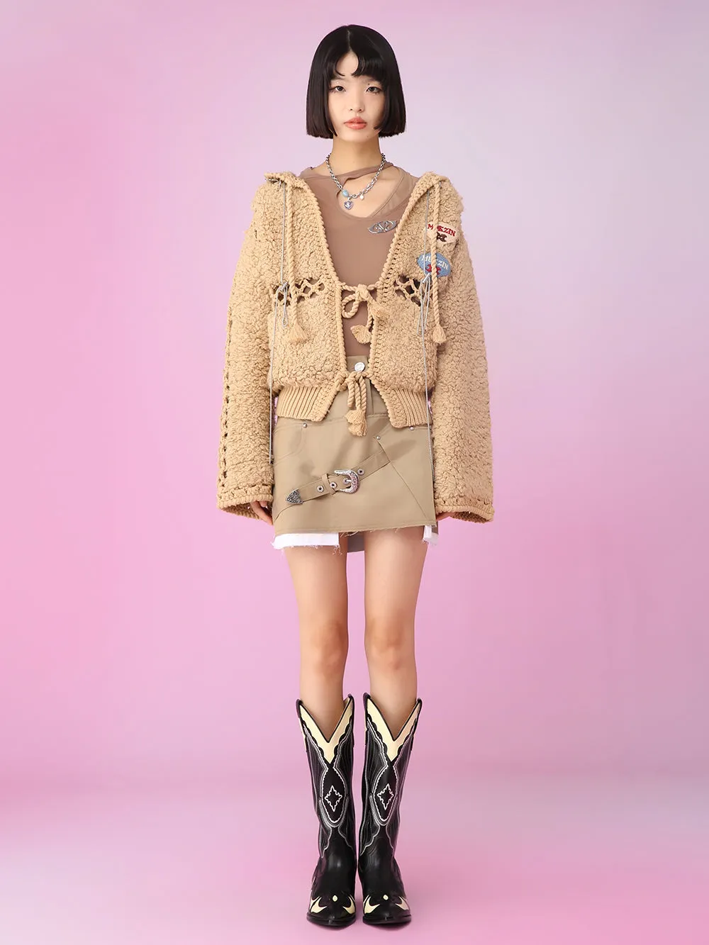 MUKZIN Hollow Design Khaki Popular All-match Cardigan sold by Muzkin product image thumbnail 2