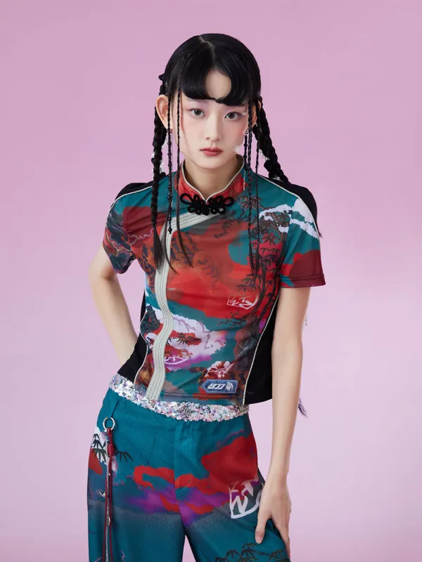 MUKZIN Mesh Comfort Panel Patchwork Stretch Retro T-Shirt sold by Muzkin