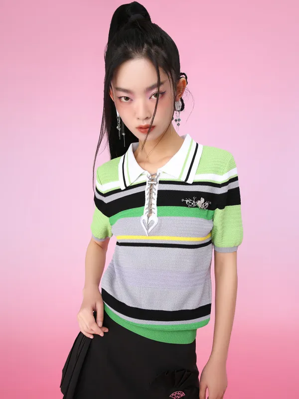 MUKZIN Stripe Fresh Polo Neck Unique Knittled T-shirts Knitwear sold by Muzkin