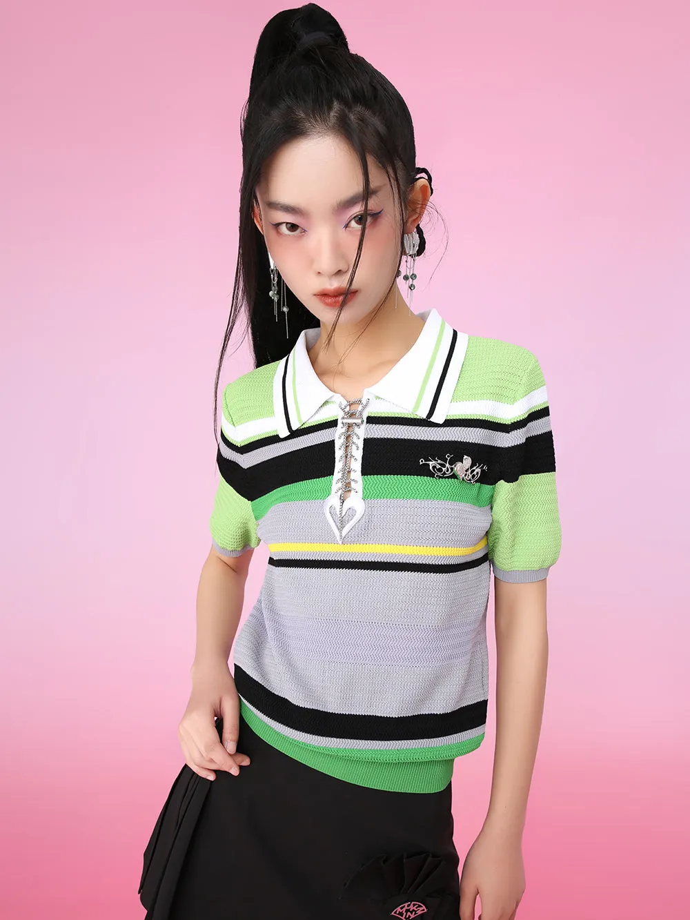 MUKZIN Stripe Fresh Polo Neck Unique Knittled T-shirts Knitwear sold by Muzkin