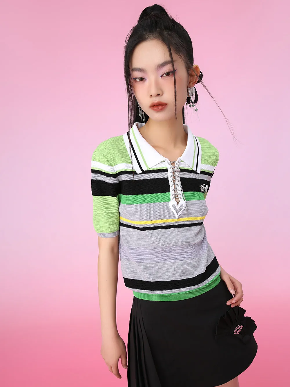 MUKZIN Stripe Fresh Polo Neck Unique Knittled T-shirts Knitwear sold by Muzkin product image thumbnail 2