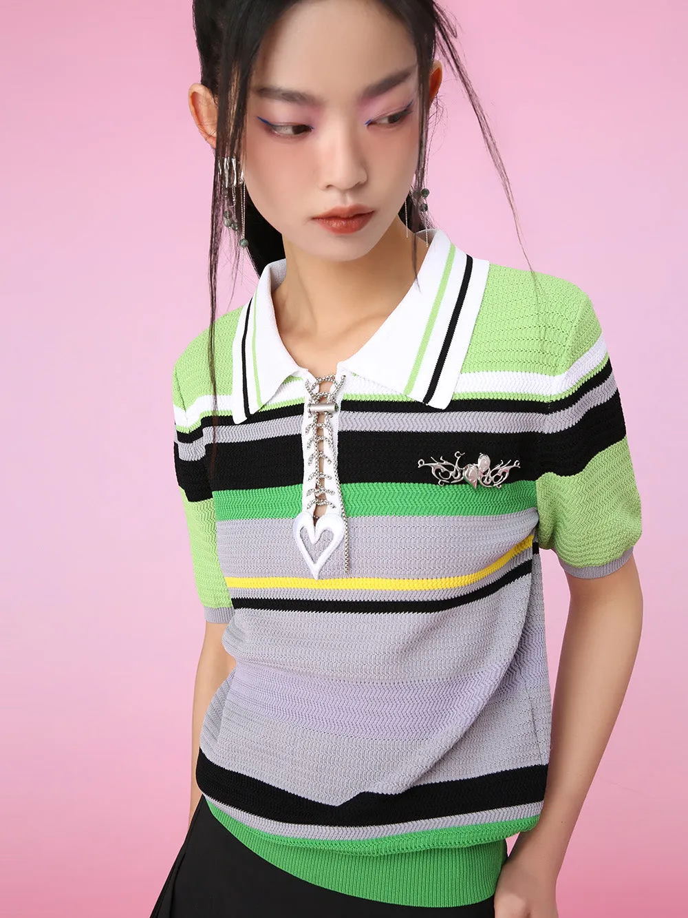 MUKZIN Stripe Fresh Polo Neck Unique Knittled T-shirts Knitwear sold by Muzkin product image thumbnail 4