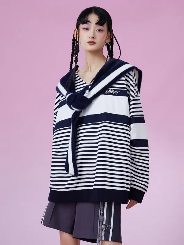 MUKZIN Stripe Casual Loose Fit Unique All-match Hoodie sold by Muzkin