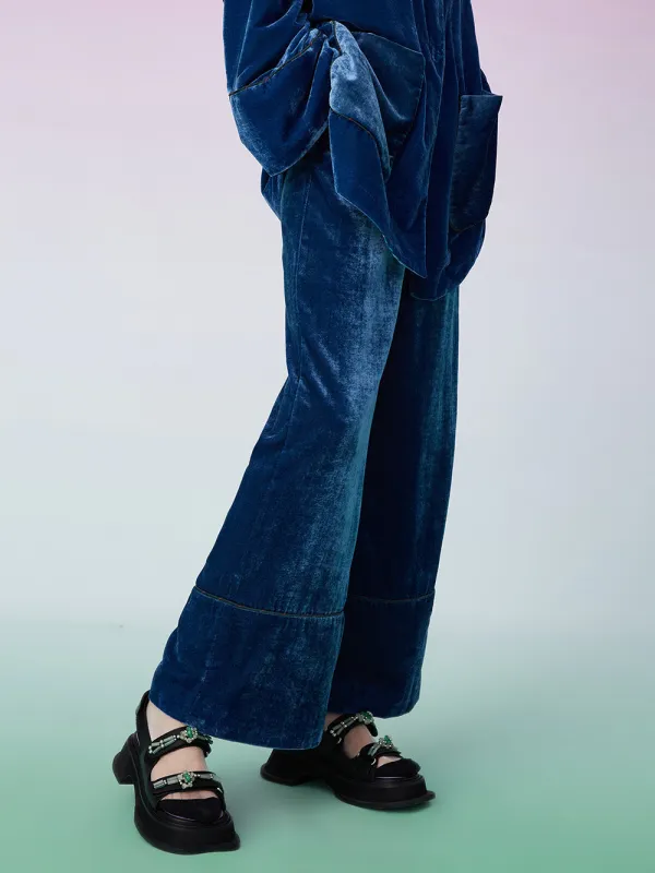 MUKZIN Silk Velvet Retro Loose Straight Blue Wide Leg Pants CNY “year of the tiger” Edition sold by Muzkin