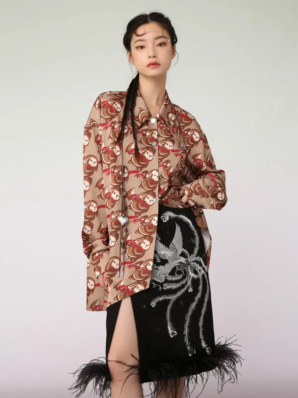 MUKZIN Brown Artist Joint Casual Graphic Print Shirt sold by Muzkin