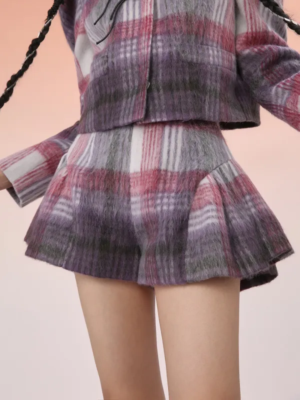 MUKZIN Gray Purple Retro Sweet Woolen Skirt sold by Muzkin