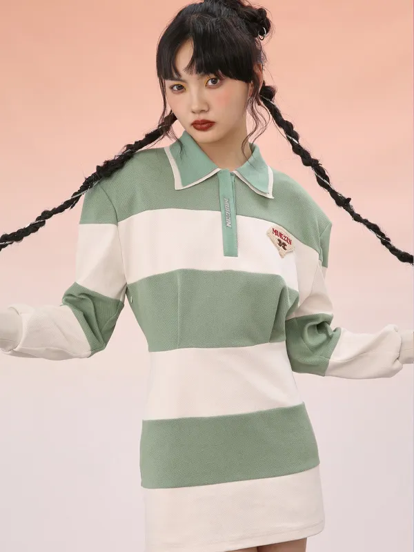 MUKZIN Beige Striped Sport Loose Fit Dress sold by Muzkin