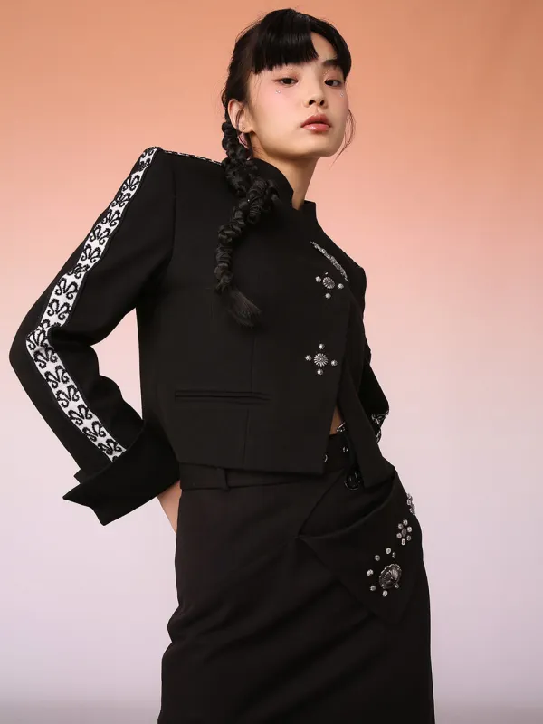 MUKZIN Black Fashion Stud Cropped Jacket sold by Muzkin