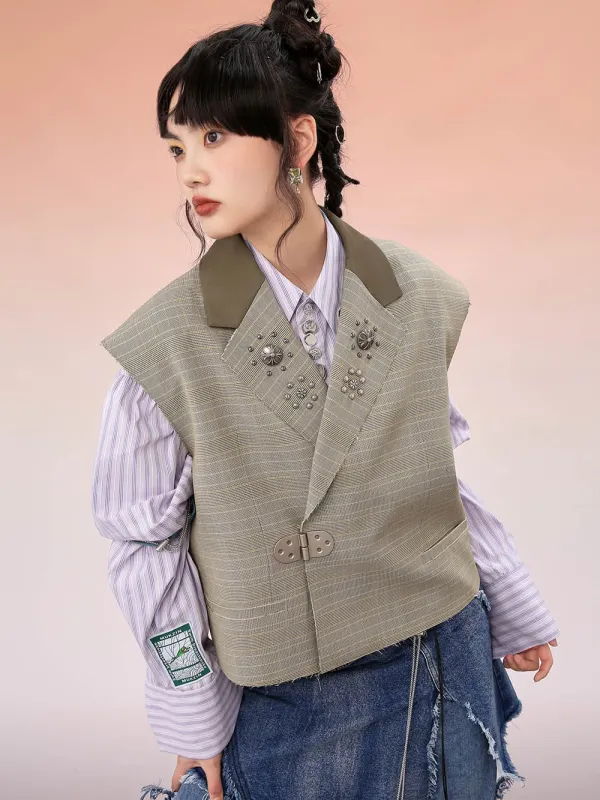 MUKZIN Loose-Fitting Plaid Vest sold by Muzkin