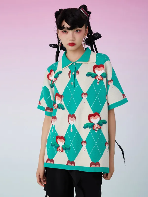 MUKZIN Lapel Loose Patched Green T-shirt sold by Muzkin