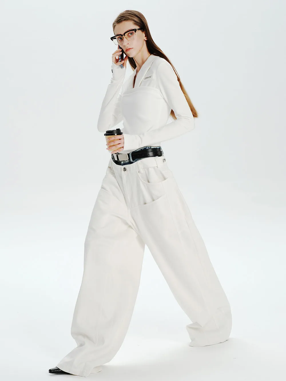 MUKTANK×MODULER Waist-Paneled Heavy-Duty Oversized Jeans sold by Muzkin