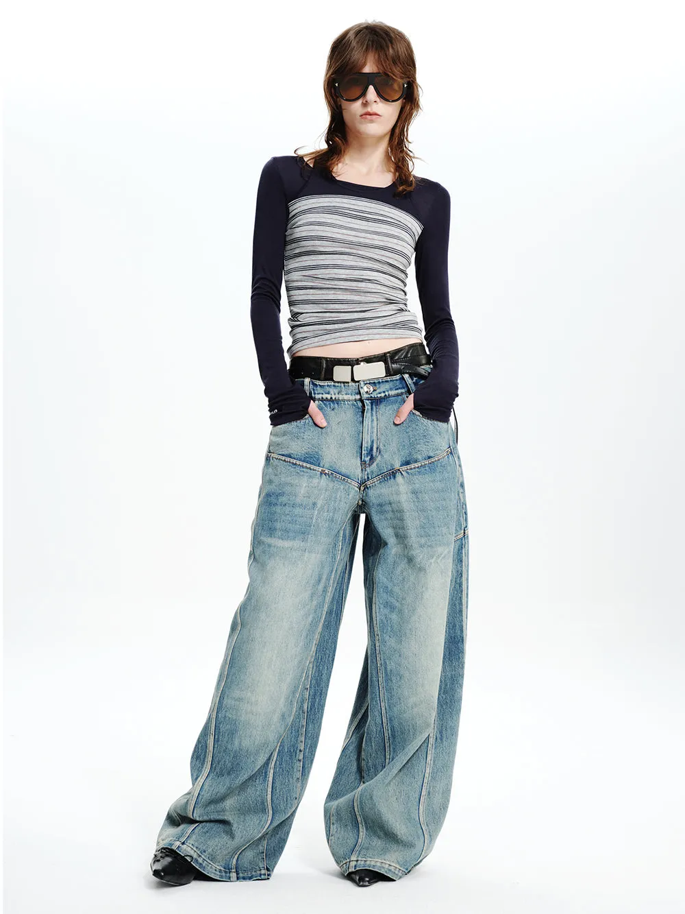 MUKTANK×MODULER Leather-Paneled Heavy-Duty Oversized Jeans sold by Muzkin product image thumbnail 2