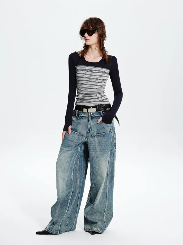 MUKTANK×MODULER Leather-Paneled Heavy-Duty Oversized Jeans made by Muzkin