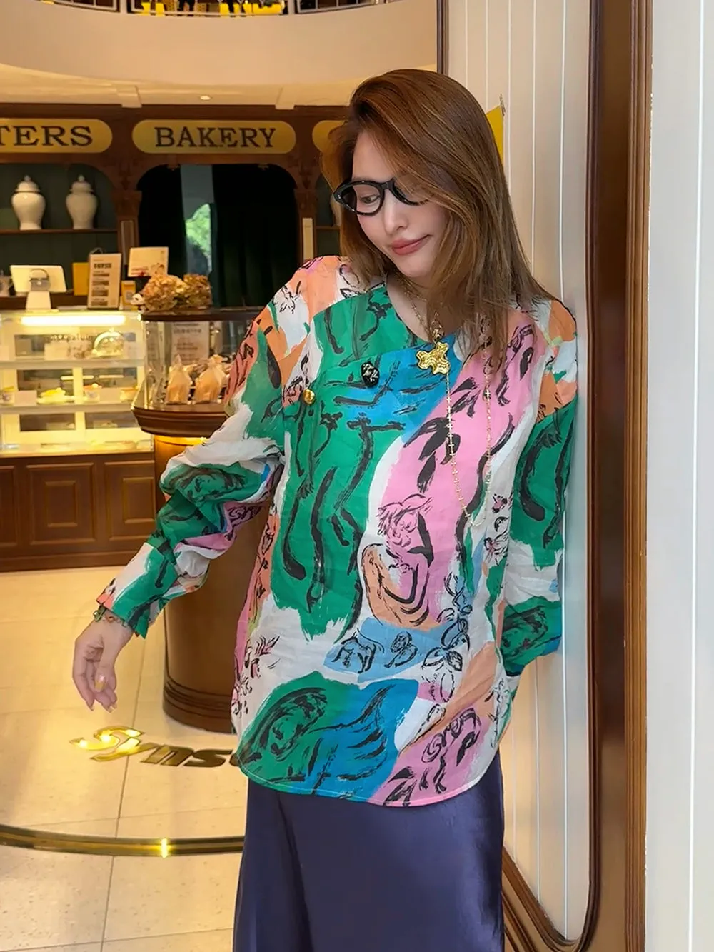 MUKZIN“Capsule Collection”Ink Wash Blue-Green Chiffon Shirt sold by Muzkin product image thumbnail 2