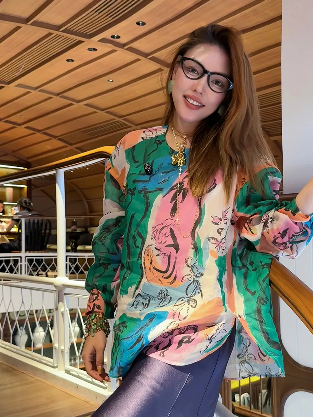 MUKZIN“Capsule Collection”Ink Wash Blue-Green Chiffon Shirt sold by Muzkin