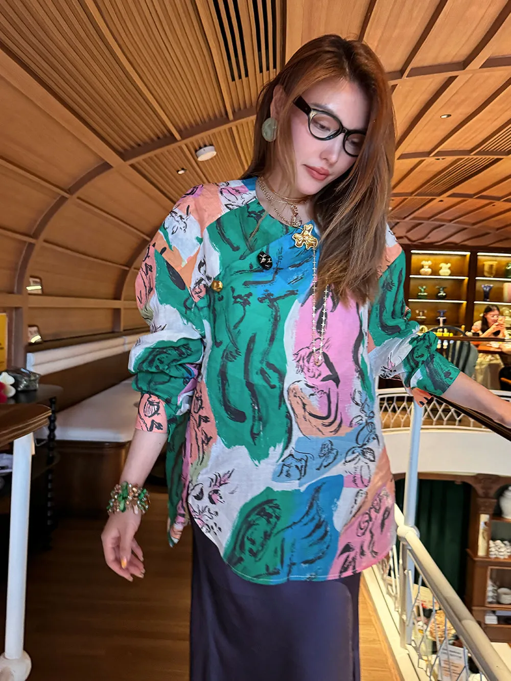 MUKZIN“Capsule Collection”Ink Wash Blue-Green Chiffon Shirt sold by Muzkin product image thumbnail 3