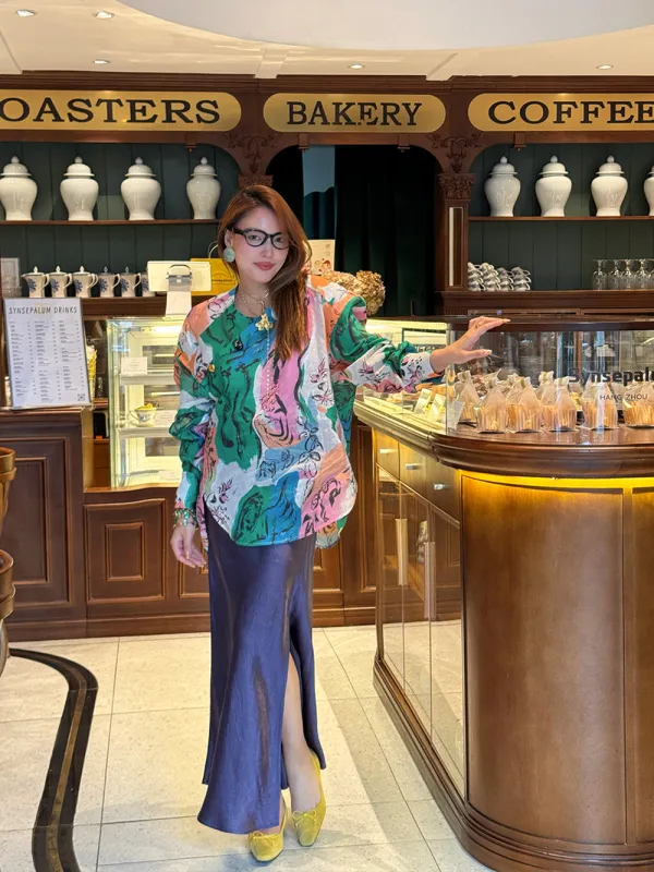 MUKZIN“Capsule Collection”Ink Wash Blue-Green Chiffon Wide-Leg Pants sold by Muzkin