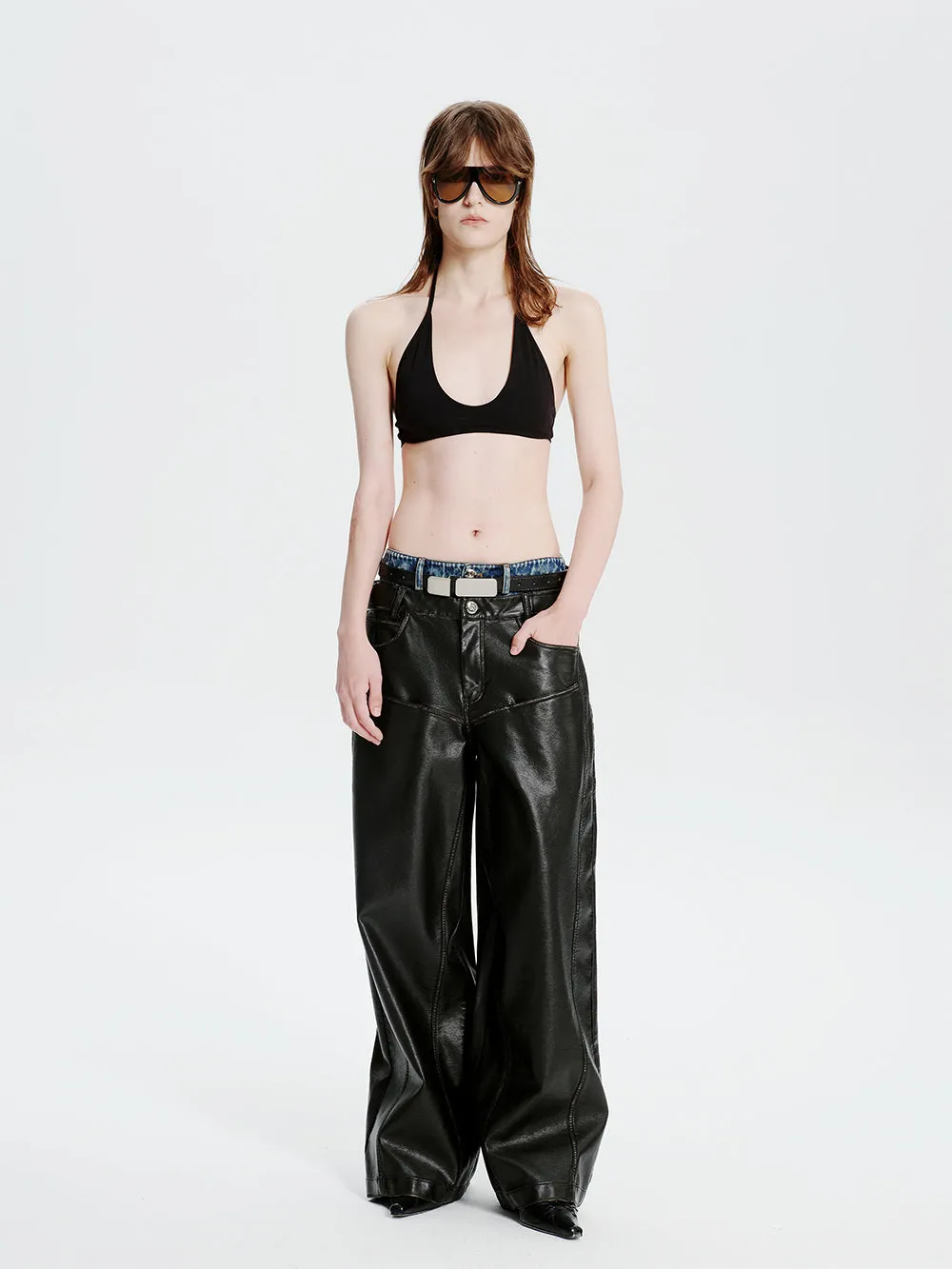 MUKTANK×MODULER Denim-Paneled Heavy-Duty Oversized Leather Pants sold by Muzkin product image thumbnail 5